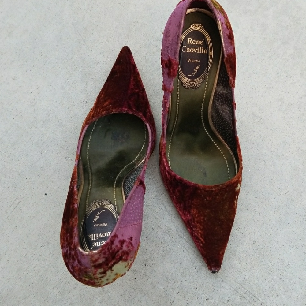 Rene Caovilla velvet silk pumps high heels shoes